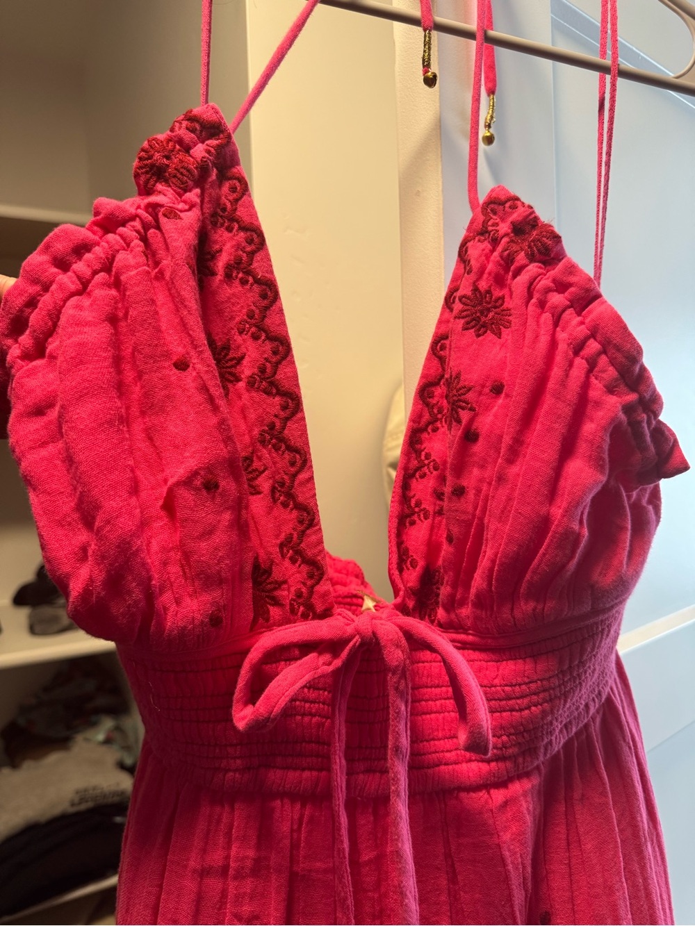 Free People Women’s Hot Pink Embroidered halter Dress